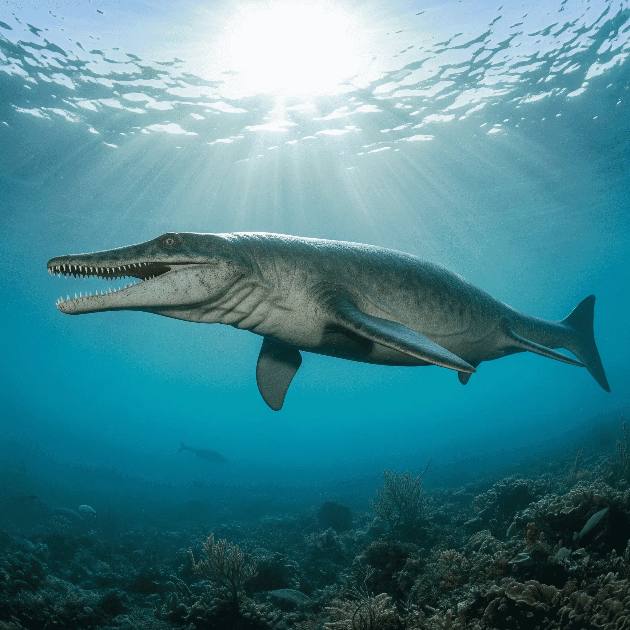 Crânio de mosassauro em exposição no museu oceanográfico, o maior crânio de mosassauro da América Latina.