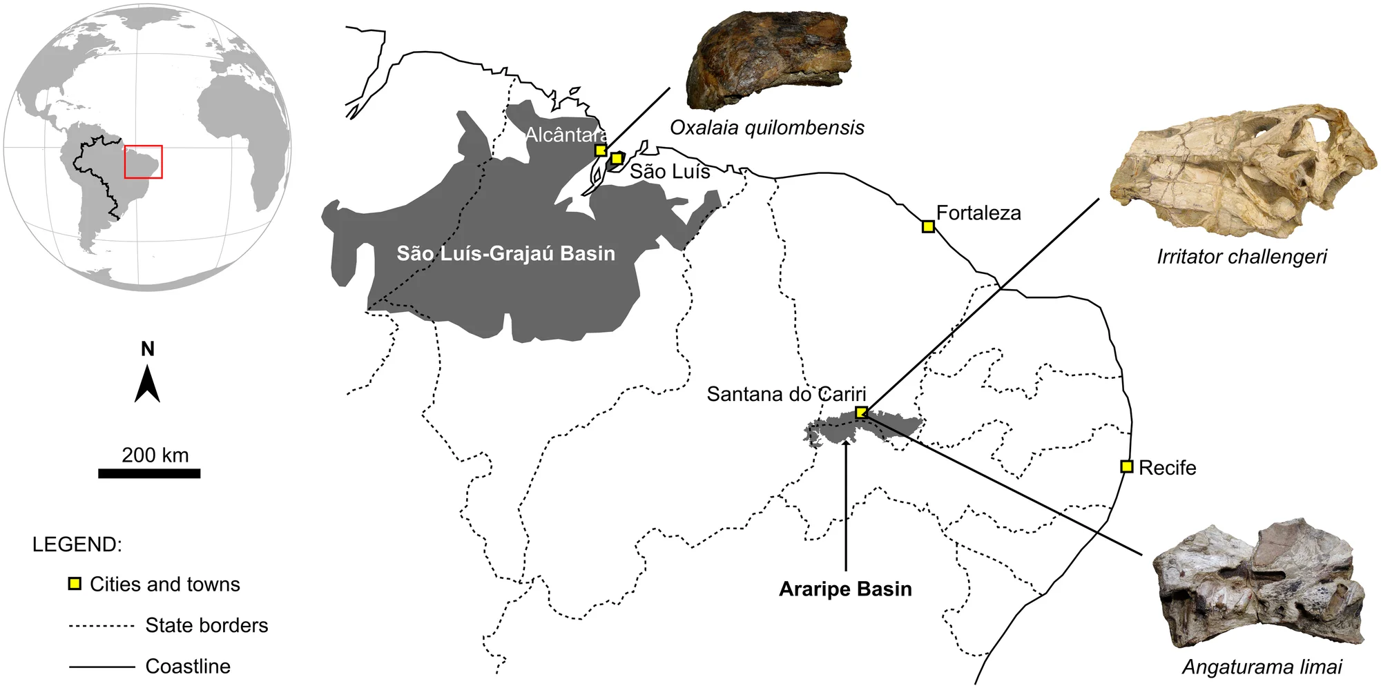 Fig 1. Map of northeastern Brazil showing the location of the Araripe and São Luís-Grajaú basins.