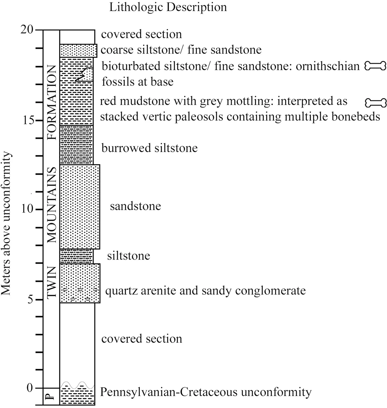 Fig 3. Modified stratigraphic column of Proctor Lake fossil locality.