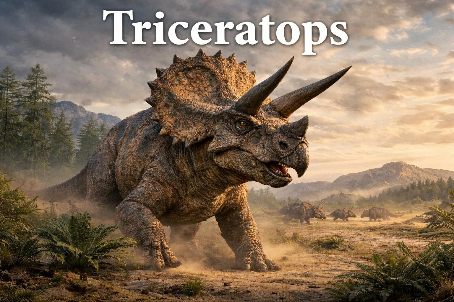 Paleoartistic reconstruction of Triceratops horridus — the hypothetical coloration combines patterns observed in extant reptiles, with possible visual signaling function via the frill.