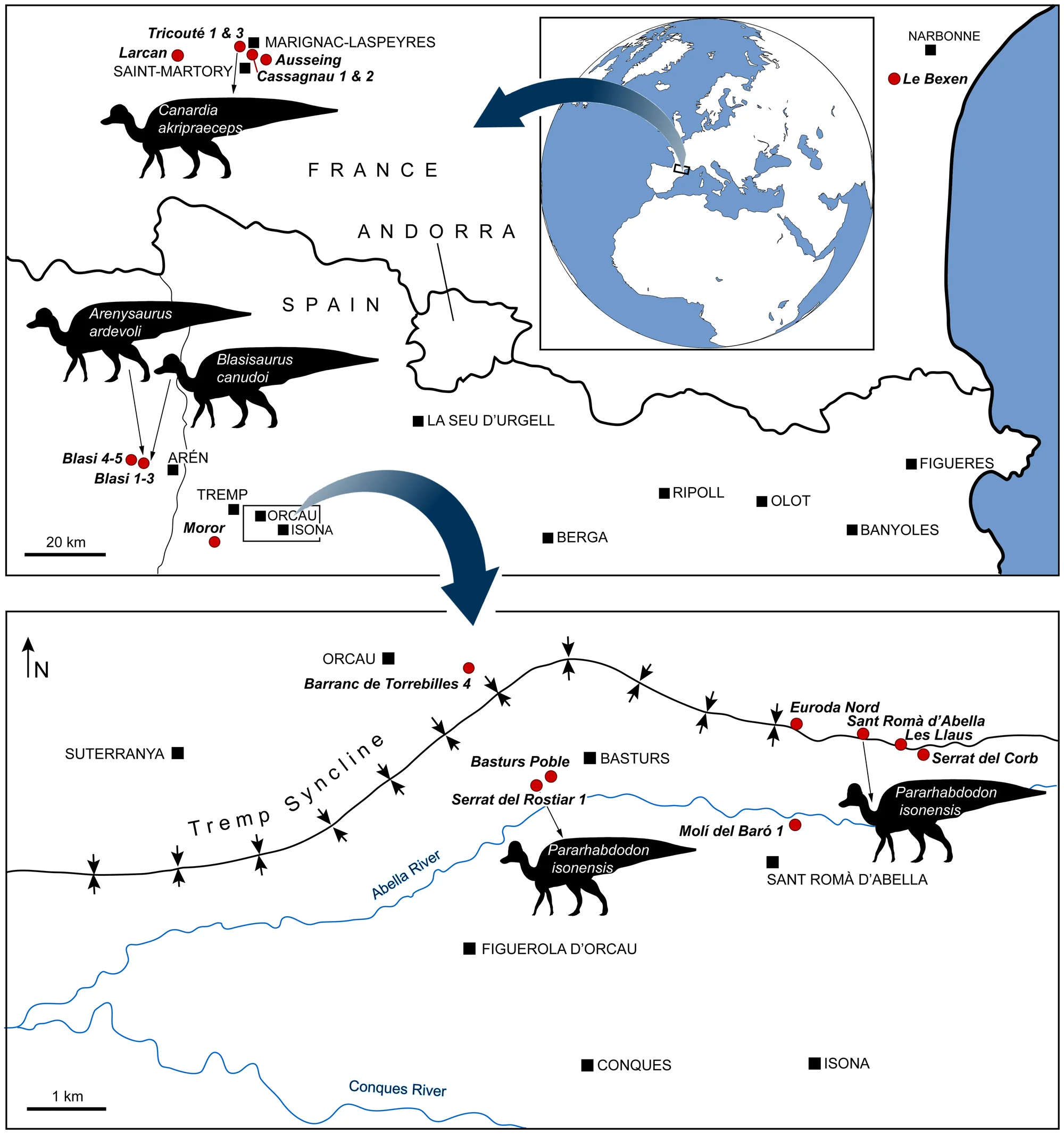 Figure 1. Geographical location of European lambeosaurine localities.