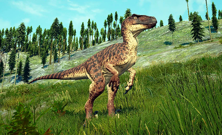 Utahraptor reconstruction — the discovery of this species in 1991 confirmed the paleoecológical validity of the large raptors in Jurassic Park (1993), released before the formal scientific publication.